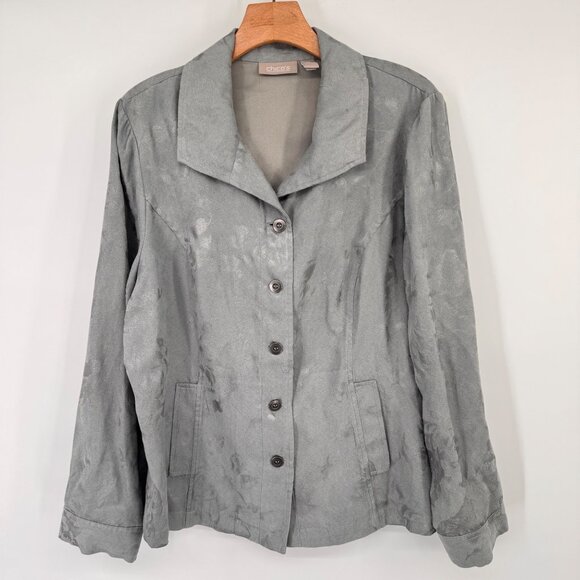 Chicos Womens Gray Button-Front top faux suede Size large  Long Sleeve - Picture 7 of 13